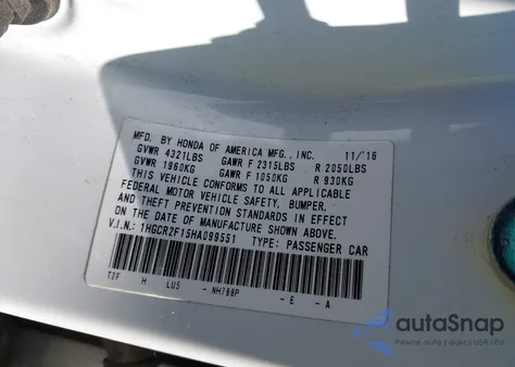 2017 Honda Accord Sport Se из США, поврежденный, VIN 1HGCR2F15HA099551